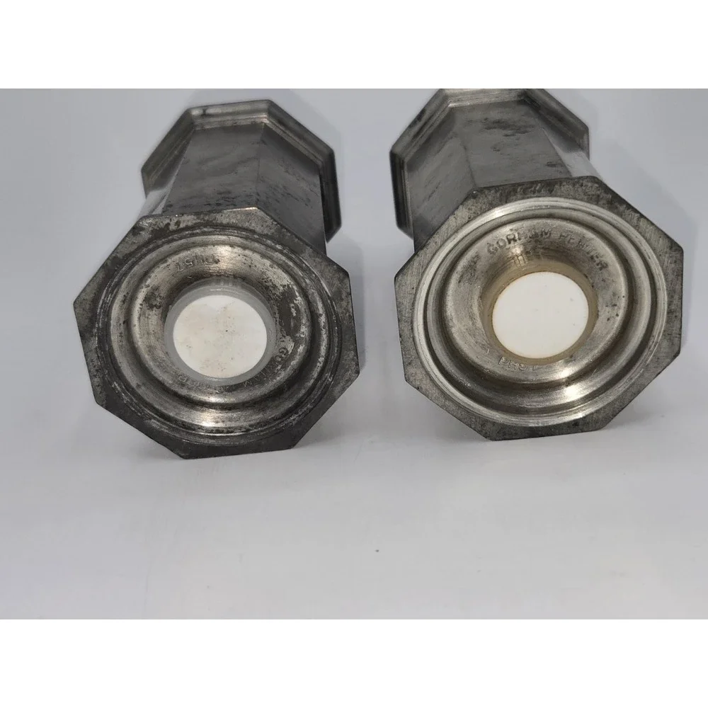 Vintage Gorham Pewter Salt & Pepper Shakers Octagonal Mid Century‎ Modern PH57